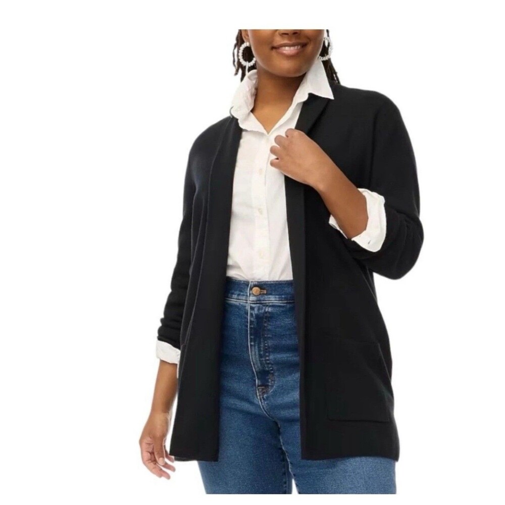 J.Crew $138 Chelsea Sweater Blazer in Black Medium Cardigan Boxy Top  BA866